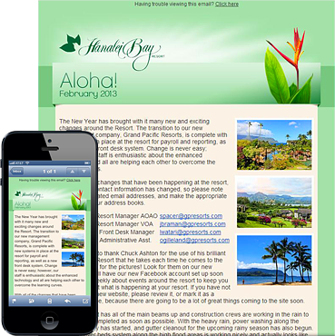 Hanalei Bay Resort mobile optimized email newsletter